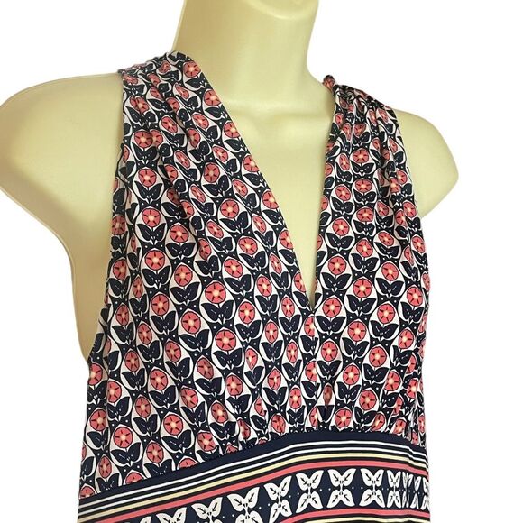 Max Studio Navy Peach Sleeveless Dress Plunging Neckline, size Large - Picture 3 of 8